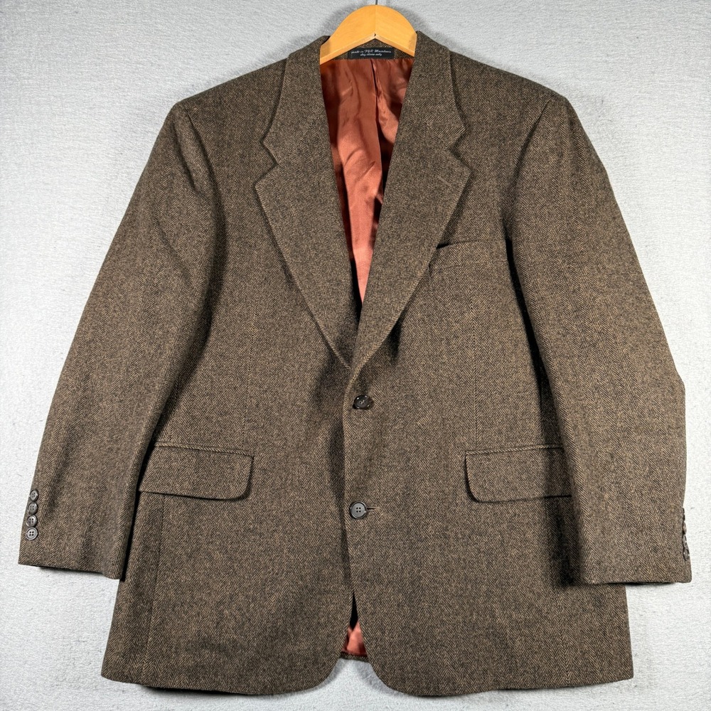 Christian Aujard Brown Herringbone Camel Hair Blend Blazer Sport Coat Mens‎ 42S